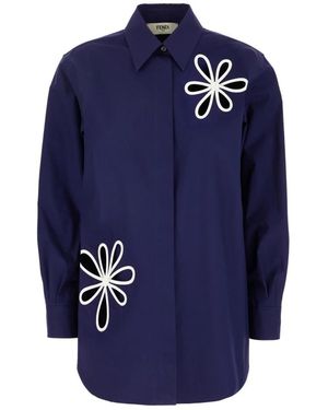 Fendi Flower-Cutout Shirt - Blauw
