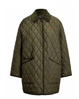 Ralph Lauren Jassen ,Groen ,Polyester Gewatteerde Jas Met Corduroy Kraag
