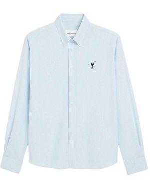 Ami Paris Gestreiftes Baumwollhemd Mit Ami De Coeur - Blau