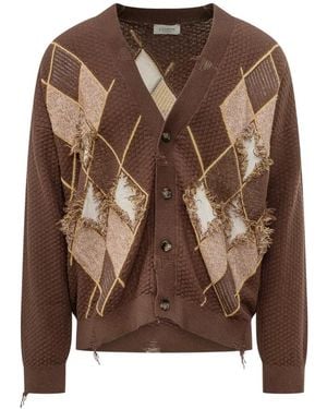 Laneus Truien & Vesten ,Bruin ,Denim Argyle Cardigan