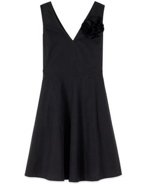Oltre Ausgestelltes Kleid Aus Popeline Mit Blume - Schwarz