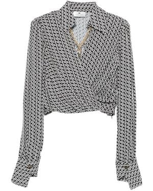 Elisabetta Franchi Kettingprint Wrap Shirt Lange Mouwen - Grijs