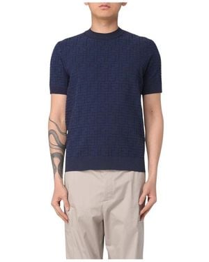 Fendi Korte Mouw Gebreide Geometrische Trui - Blauw