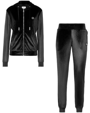 Philipp Plein Velvet Jogging Tracksuit Skull Strass - Zwart