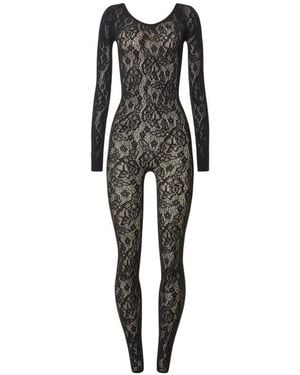 Wolford Jumpsuits & Playsuits ,Zwart ,Wol Jumpsuit Met Grafische Rozenprint