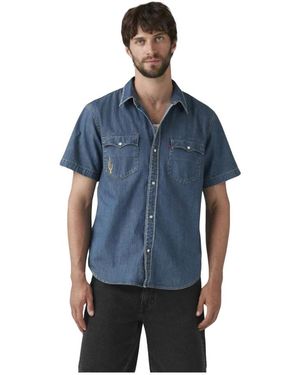 Levi's Overhemden ,Blauw ,Katoen Ss Relaxed Fit Western Shirt