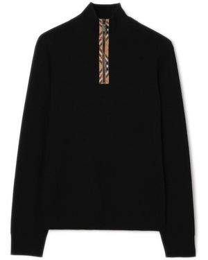 Burberry Check-Trim Funnel-Neck Sweater - Schwarz