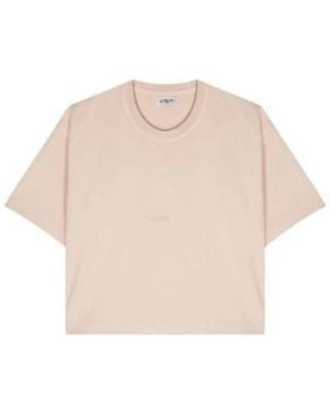 Autry Roze Cropped T-Shirt Met Ribgekraagd - Naturel
