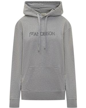 JW Anderson Hoodies & Sweatvesten ,Grijs ,Katoen Logo Geborduurde Hoodie