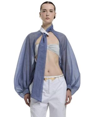 Vivetta Overhemden ,Blauw ,Korte Blouse Met Ruches En Striksluiting