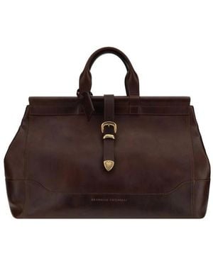 Brunello Cucinelli Stilvolle Reisetasche Aus Leder Mit Schnalle - Braun