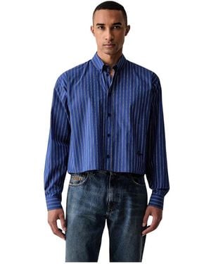 MSGM Overhemden ,Blauw ,Katoen Gestreepte Katoenen Shirt