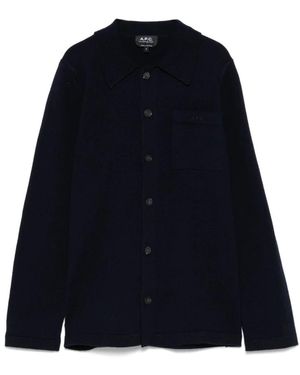 A.P.C. Overhemden ,Blauw ,Blauw Poloshirt Met Borstzak
