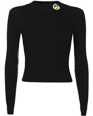 Barrow Truien & Vesten ,Zwart ,Polyester Logo Patch Crew-Neck Sweater