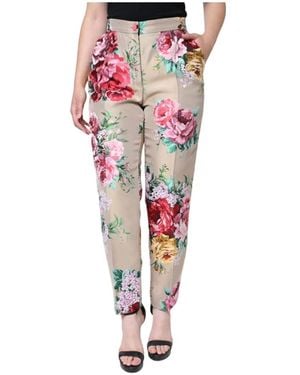 Dolce & Gabbana Broeken ,Veelkleurig ,Polyester High Waist Tapered Pants - Rood