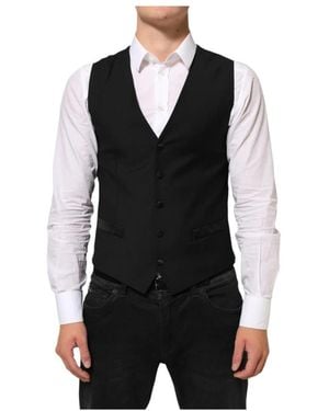 Dolce & Gabbana Kostuums ,Zwart ,Wol Woolen Dress Formal Waistcoat Vest