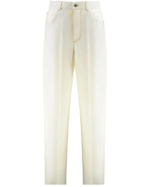Bottega Veneta Wijde Wollen Broek Met Contraststiksels - Naturel