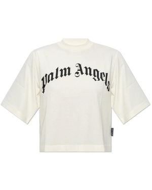 Palm Angels Tops ,Katoen Katoenen T-Shirt Met Geprinte Logo - Wit