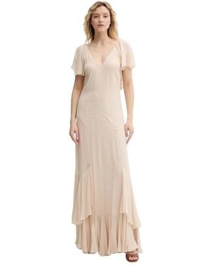 Twinset Lange Georgette Jurk Met Ruches - Naturel