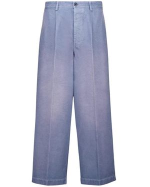 Marni Broeken ,Blauw ,Katoen Broek Met Wijde Pijpen En Plooien