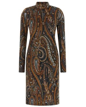 Etro Paisley Jacquard Chenille Jurk - Bruin