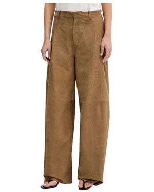 Gestuz Leren Broek Met Wijde Pijpen - Naturel