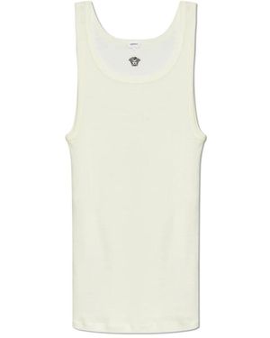Versace Tops ,Wol Geborduurde Geribbelde Wollen Tanktop - Naturel