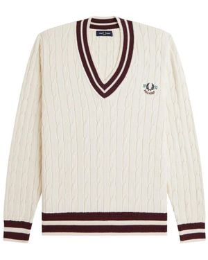 Fred Perry V-Neck Knitwear - Blanc