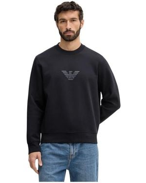 Emporio Armani Hoodies & Sweatvesten ,Blauw ,Katoen Logo Crewneck Sweatshirt - Zwart