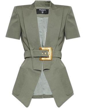 Balmain Jassen ,Groen ,Katoen Asymmetrische Blazer Met Riem