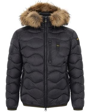 Blauer Jassen ,Zwart ,Leer Wave Jacket - Blauw