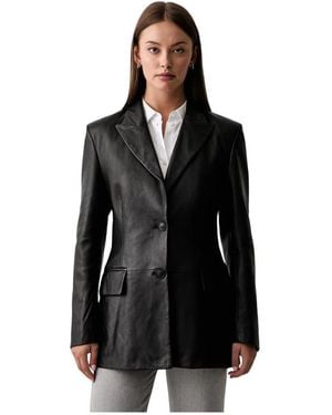 Trussardi Jassen ,Zwart ,Leer Shirt Jacket