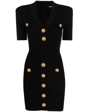 Balmain Knitted V-Necked Dress - Black