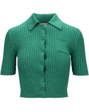 Gucci Rib Lamé Cropped Polo - Groen