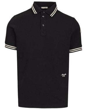 Moncler Tops ,Zwart ,Katoen Polo Shirt Van Katoenpiqué