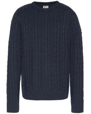 Schott Nyc Rundhals-Zopfstrickpullover - Blau