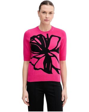 DKNY Gebreide Trui Met Bloemenintarsia En Korte Mouwen - Roze