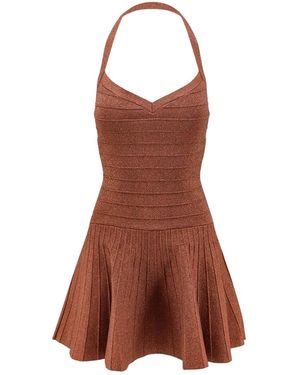 retroféte Gebreide Jurk Met Lurex-Effect - Bruin