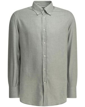 Brunello Cucinelli Overhemden ,Grijs ,Katoen Katoenen En Lyocell Blouse Met Knopen