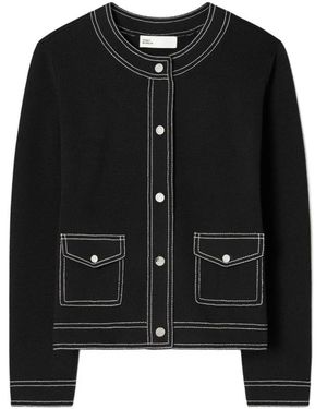 Tory Burch Truien & Vesten ,Zwart ,Wol Topstitch Wollen Vest