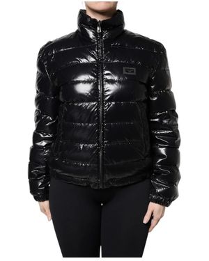 Dolce & Gabbana Logo Plaque Full Zip Puffer Jacket - Black