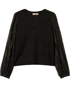 Twinset Gebreide Top Met Kant Mouwen - Zwart