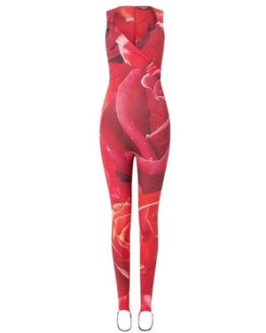Roberto Cavalli Rose Print Mouwloze Jumpsuit - Rood