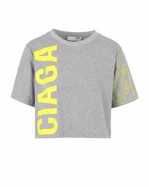 Brand Unique Tops ,Grijs ,Katoen Cropped T-Shirt Met Korte Mouwen