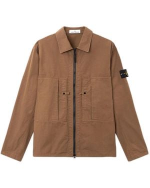 Stone Island Jassen ,Bruin ,Katoen Logo Patch Jacket