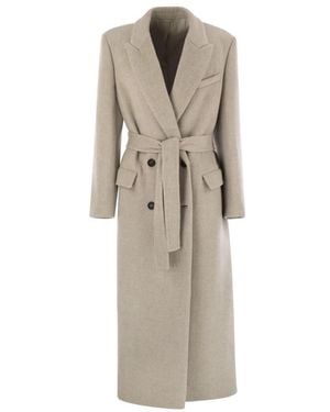 Brunello Cucinelli Jassen ,Wol Double-Breasted Wollen Blend Jas - Naturel