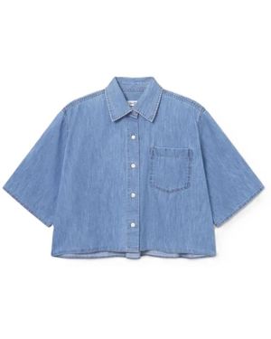 SOSUE Korte Mouw Denim Blouse Cropped - Blauw