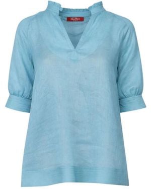 Max Mara Raglan Blouse Met Korte Mouwen - Blauw