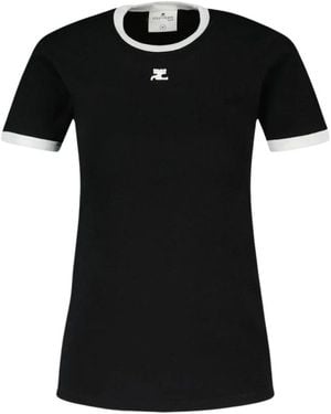 Courreges Tops ,Zwart ,Katoen Logo Ringer T-Shirt