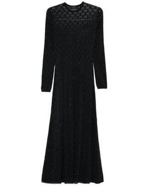 Gucci Kleedjes ,Zwart ,Lange Viscose Jurk Met Gg Kristallen